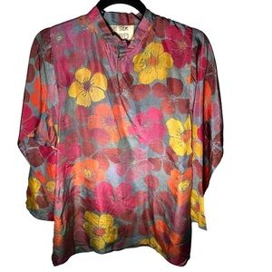 Batik Dyed Pure Silk Floral Long Sleeve Blouse Maxwell Simpson New Zealand